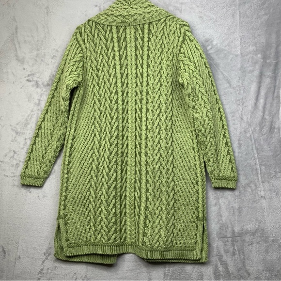 AranCrafts Women’s Size Large 100% Merino Wool Open Cardigan Sweater. Green. - Picture 2 of 6